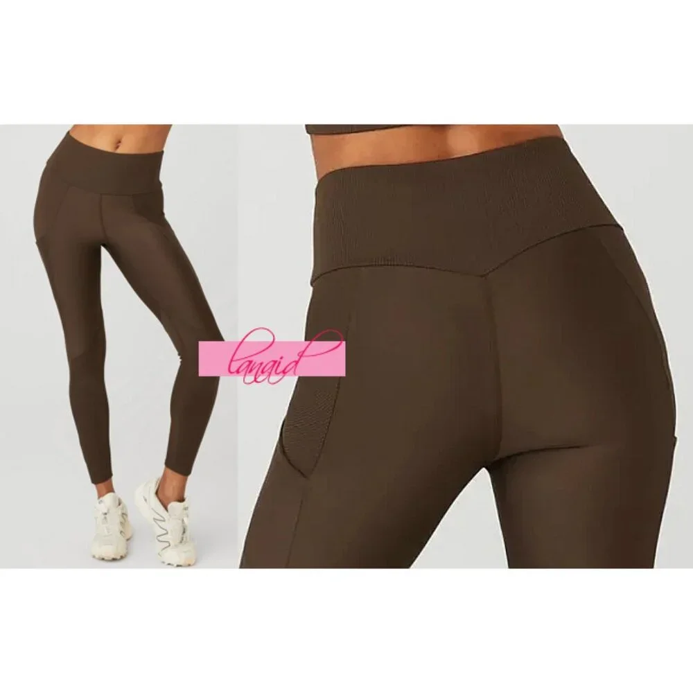 Alo Ribbed Airlift High-Waist 7/8 Enchanted Leggings Espresso Hi-Rise Waisted XS